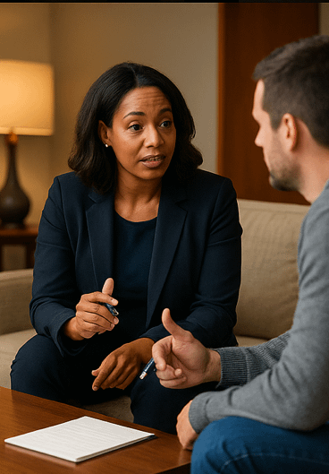 A lawyer talking to a client